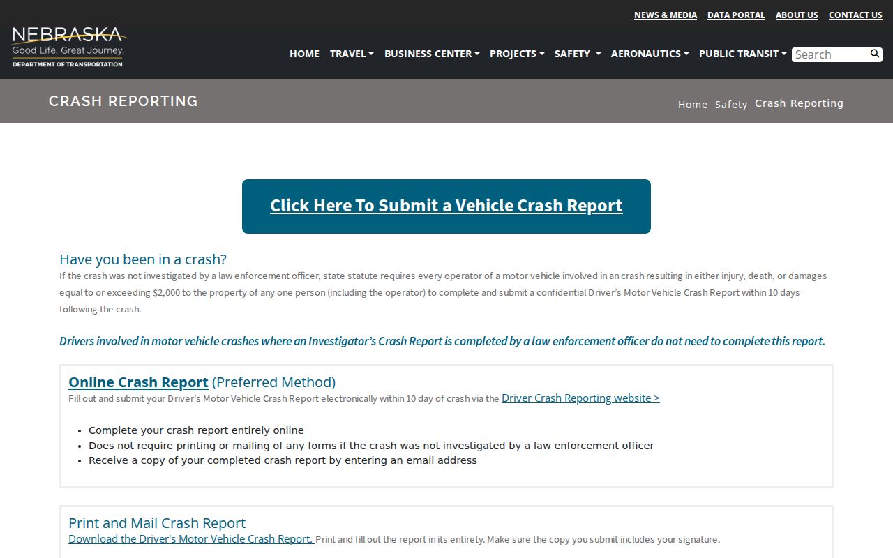 Thurston County criminal incident and Nebraska crash report access