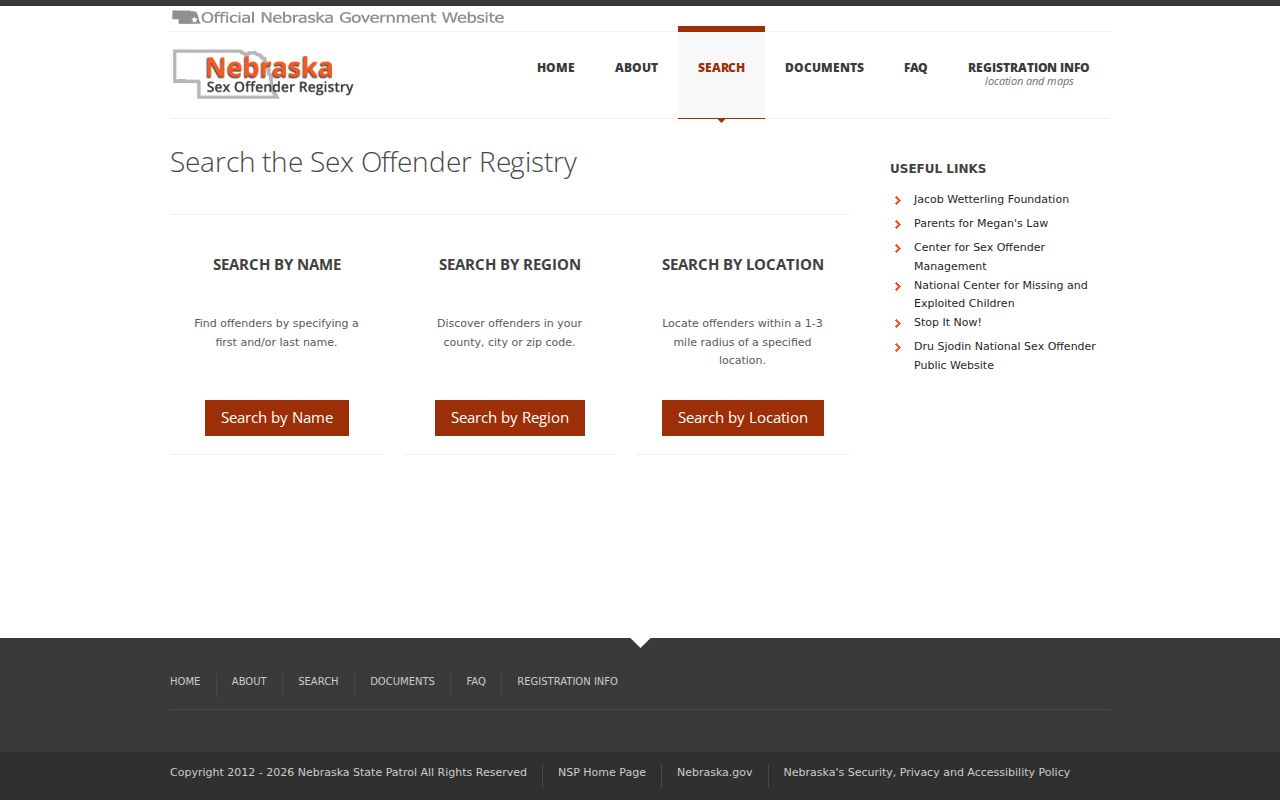 Thurston County sex offender search on the Nebraska registry