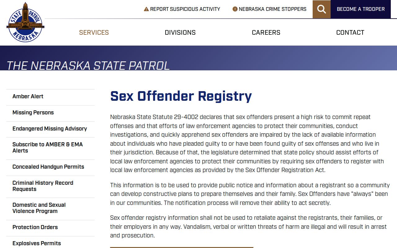 Thurston County Nebraska State Patrol sex offender registry overview