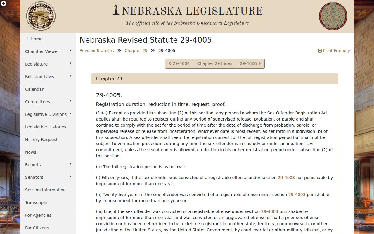 Thurston County registry duration rules in Nebraska section 29-4005