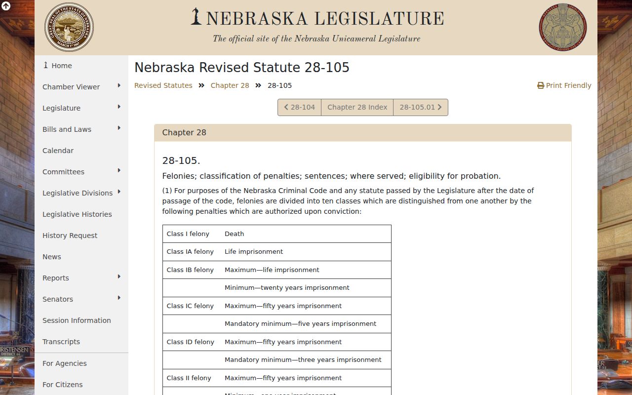 Walthill criminal records Nebraska felony class statute