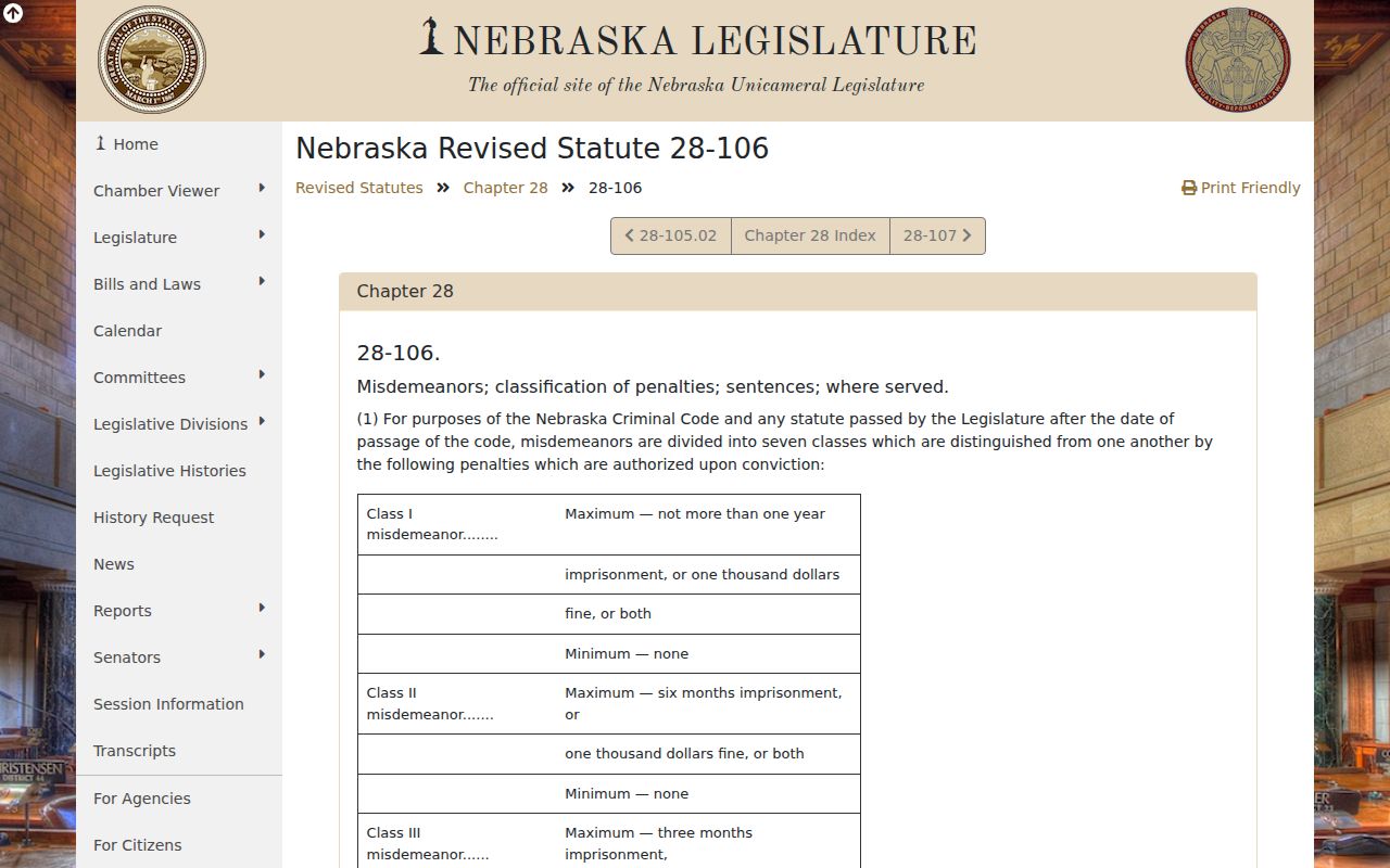 Walthill criminal records Nebraska misdemeanor class statute